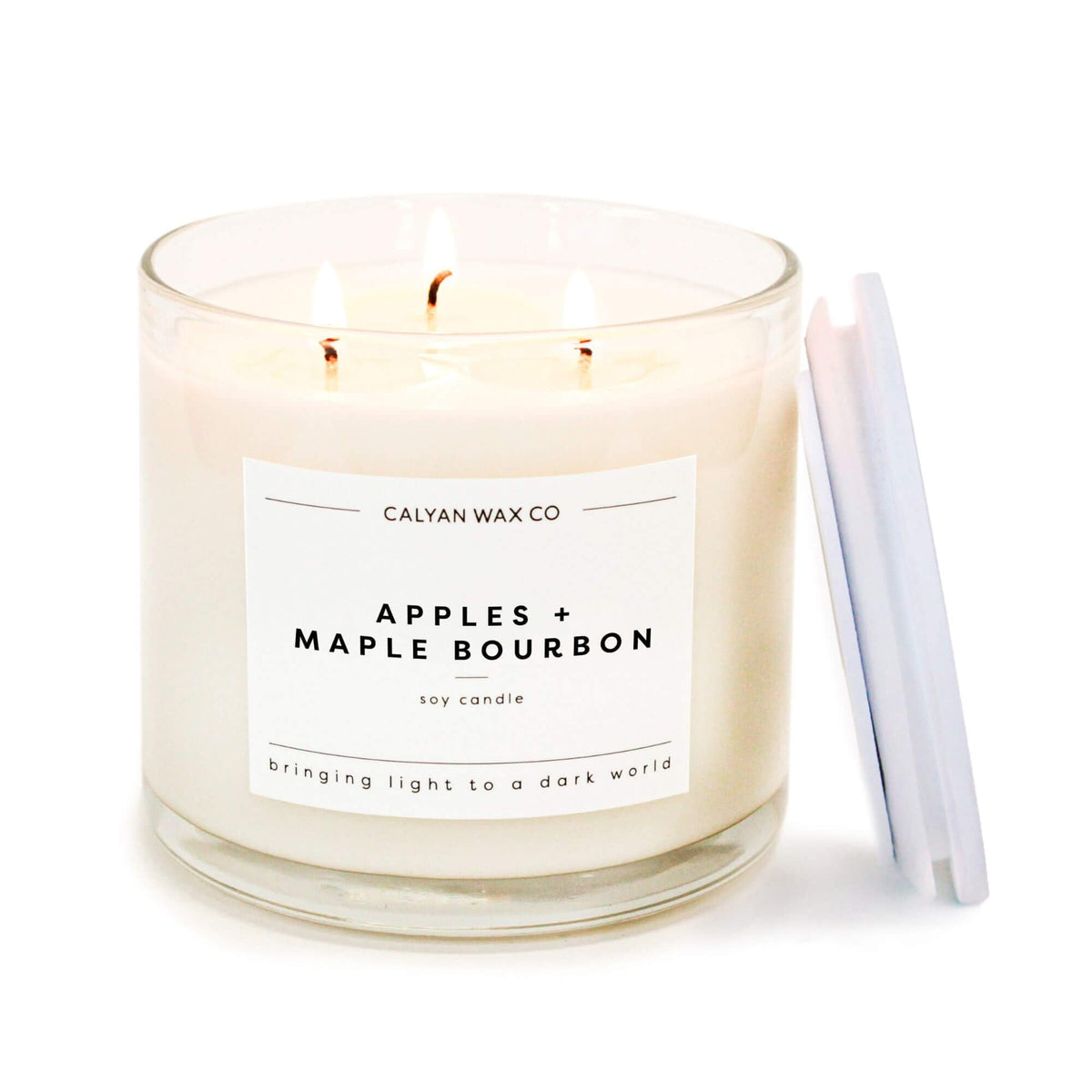 Calyan Wax Co Apples & Maple Bourbon 3 Wick Soy Candle in 14.9oz glass jar