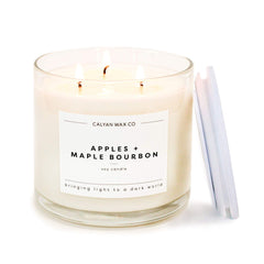 Calyan Wax Co Apples & Maple Bourbon 3 Wick Soy Candle in 14.9oz glass jar