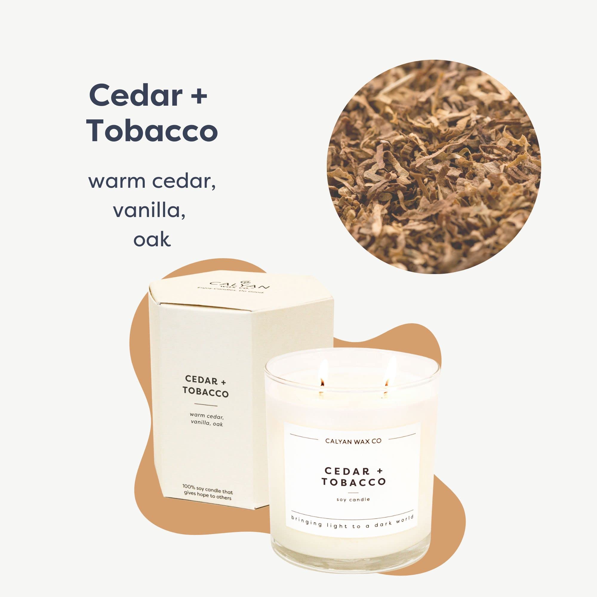 Lid off close-up of Cedar & Tobacco 2 Wick Candle