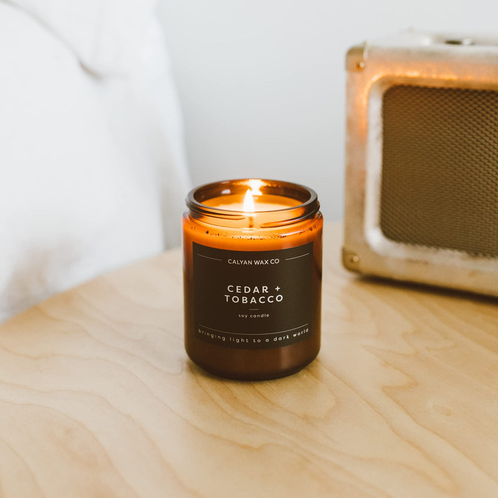 Packaging highlighting non-toxic, soy-based candle