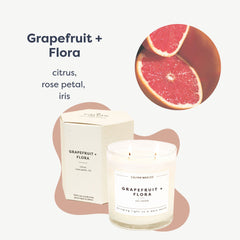 Close-up of Grapefruit & Flora candle showing two cotton wicks