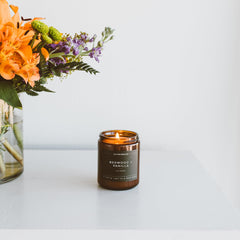 Non-toxic soy wax candle with clean-burning wick.