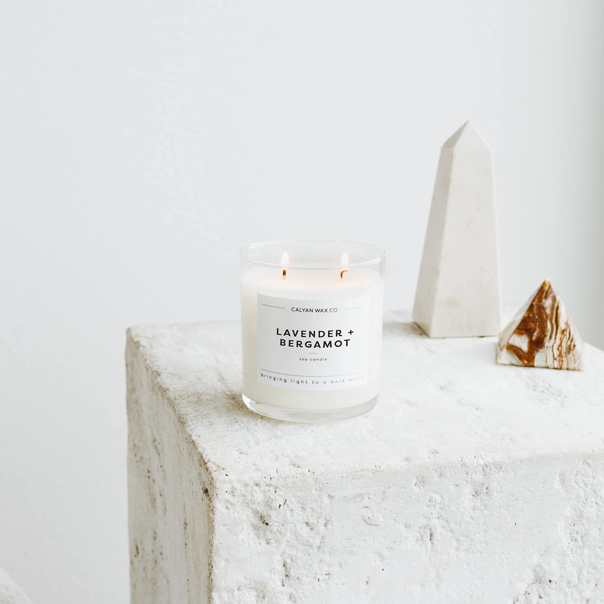 Close-up of fragrance notes on the candle