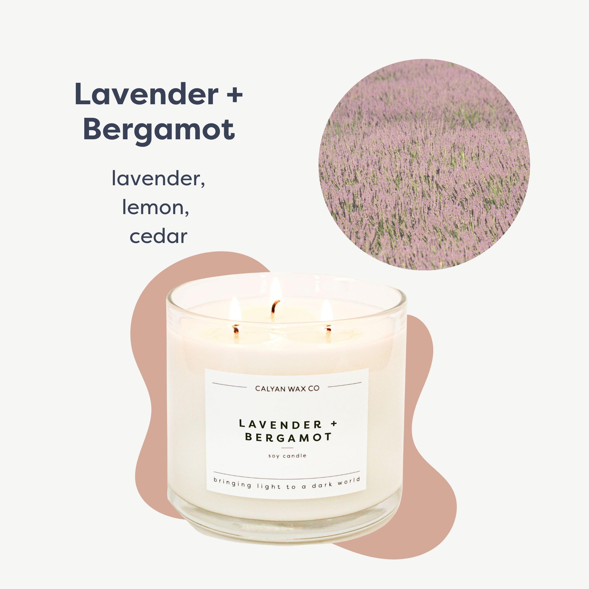 Top-down view of Lavender & Bergamot 3-wick candle in glass jar