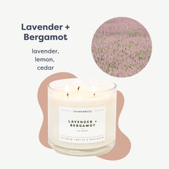 Top-down view of Lavender & Bergamot 3-wick candle in glass jar