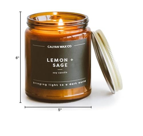 Calyan Wax Co Lemon & Sage candle in a modern living space