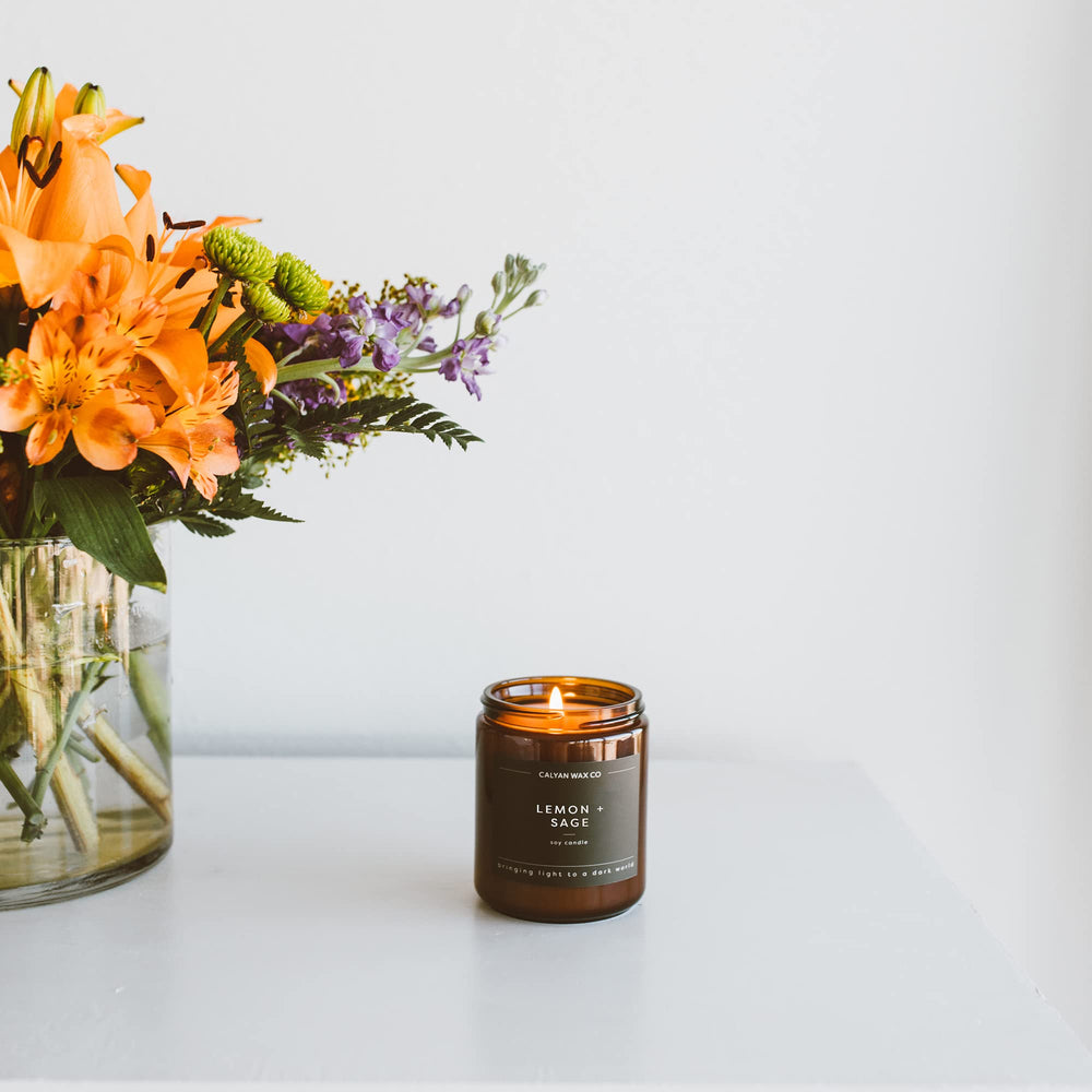 Calyan Wax Co branding with Lemon & Sage candle