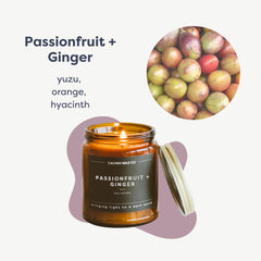Label close-up: Passionfruit & Ginger 7.2oz 57-hour burn