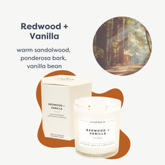 Close-up of dual cotton wicks in Redwood & Vanilla candle