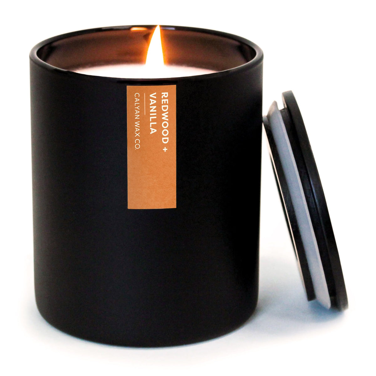 Calyan Wax Co. Redwood & Vanilla candle in matte black 10.2oz tumbler