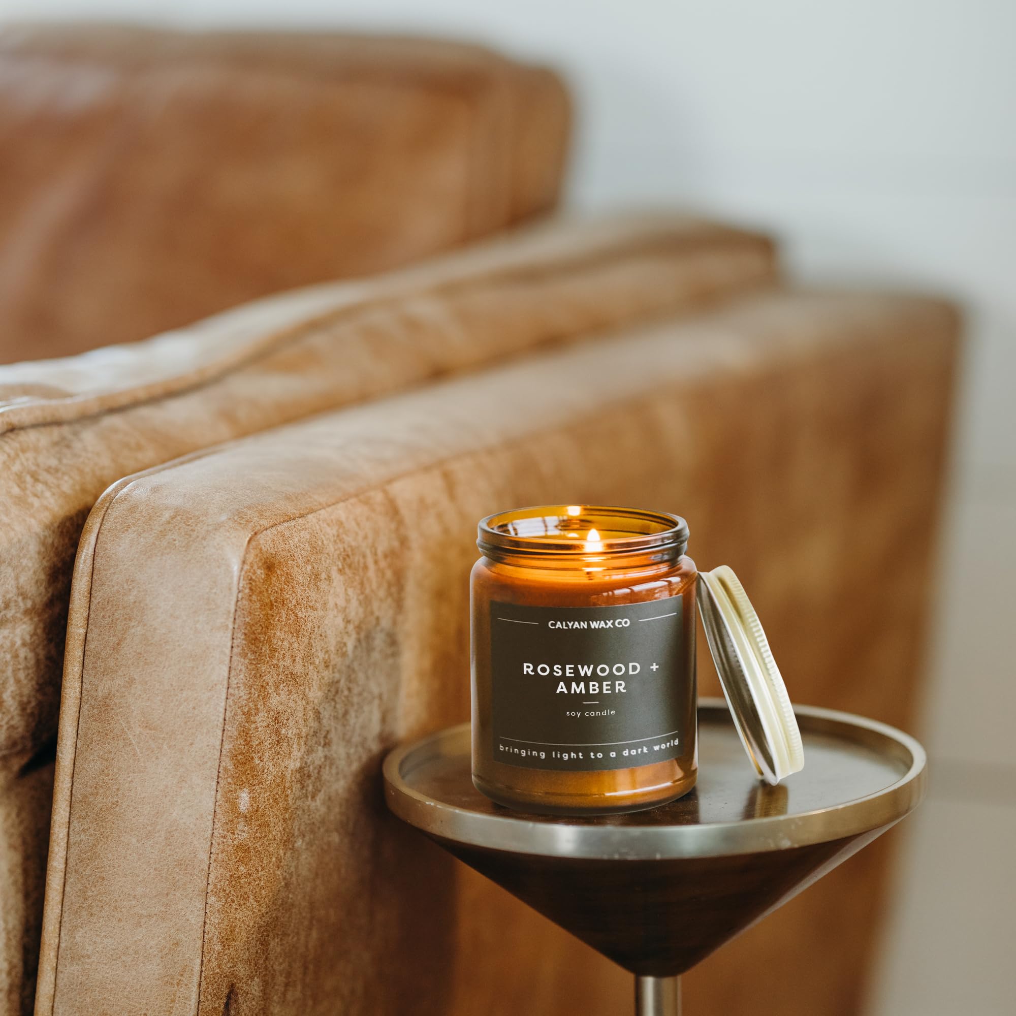 Packaging of Calyan Wax Co Rosewood and Amber candle