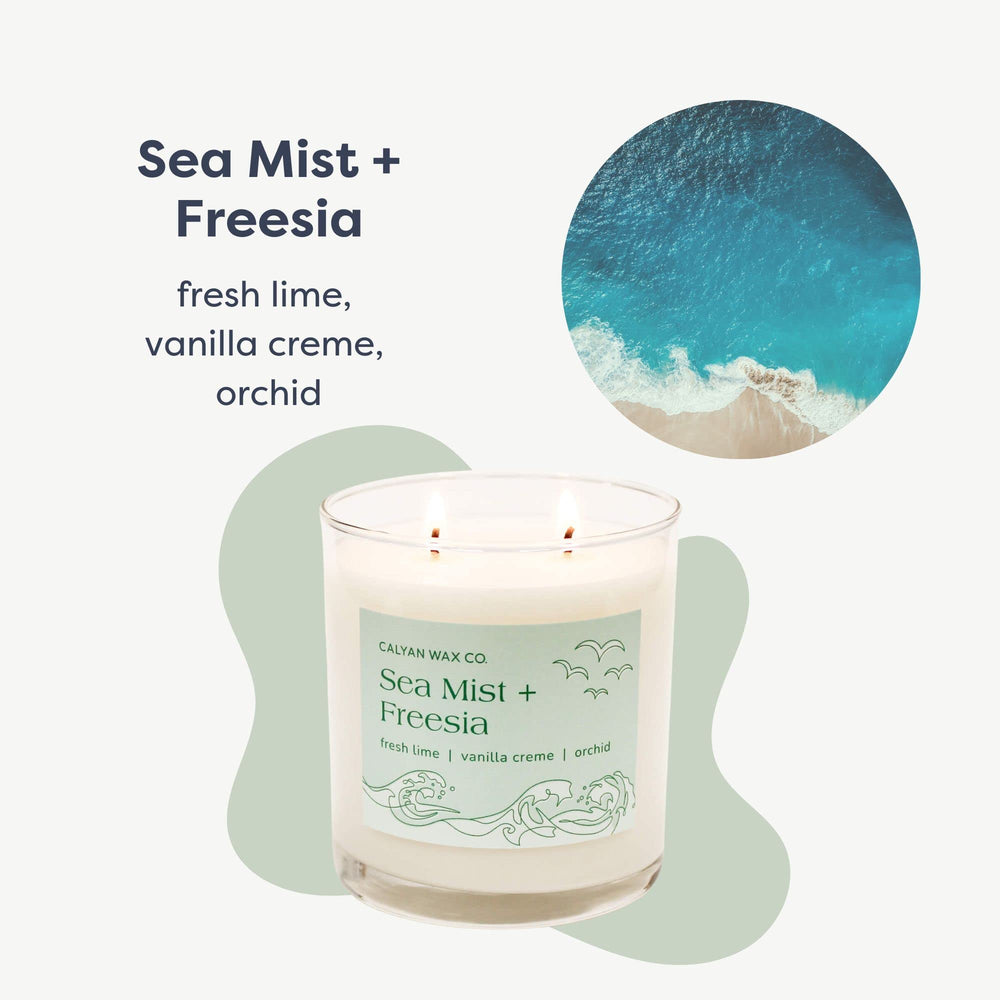 Close-up of Sea Mist & Freesia candle wicks