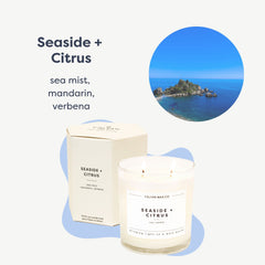 Close-up of two cotton wicks in Seaside & Citrus candle