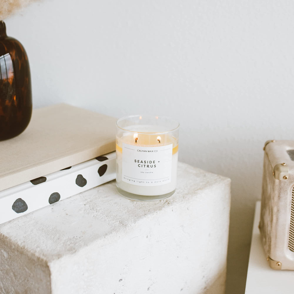 Seaside & Citrus candle label and packaging