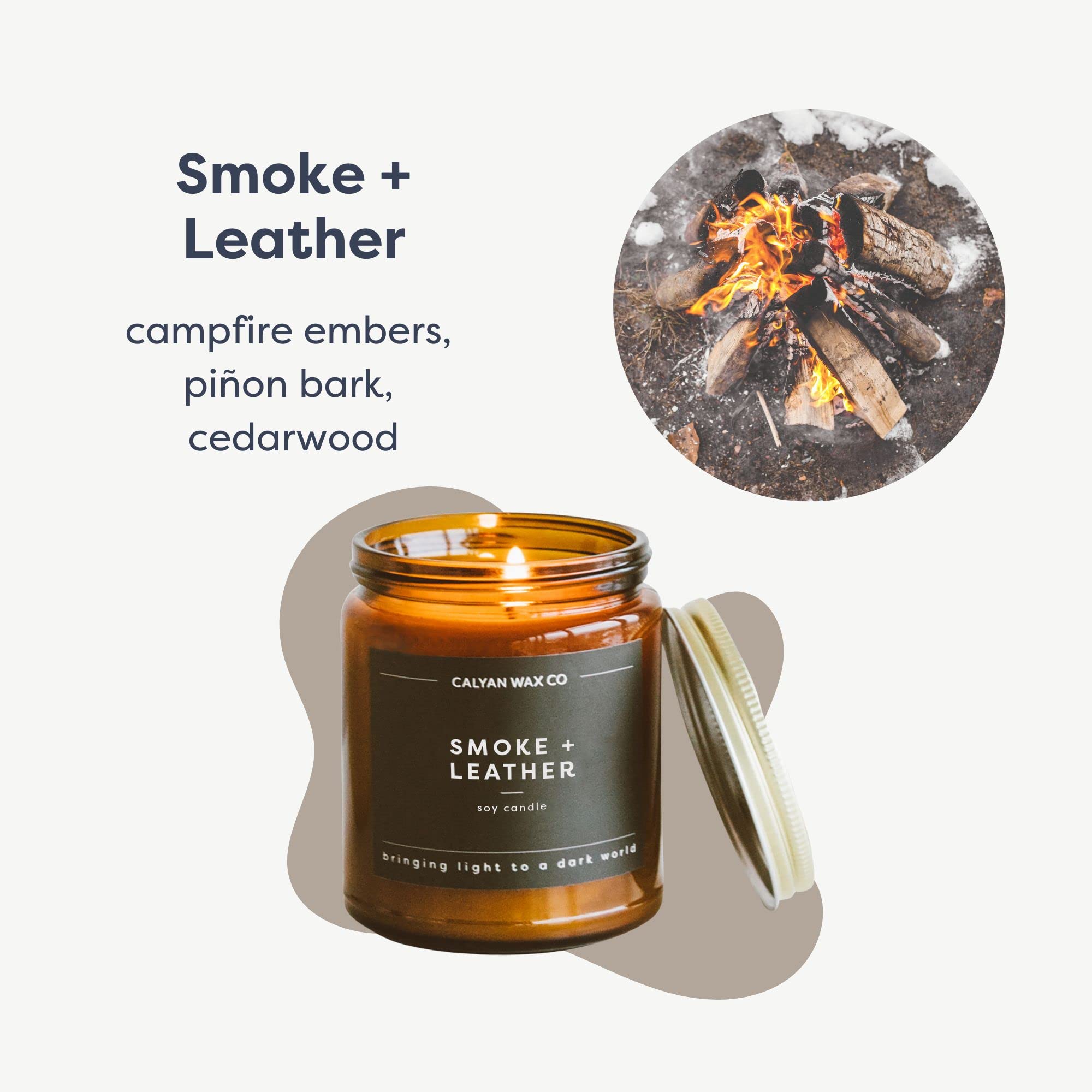 Amber glass jar candle with label for Calyan Wax Co