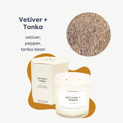 Two cotton wicks burning in Vetiver & Tonka candle