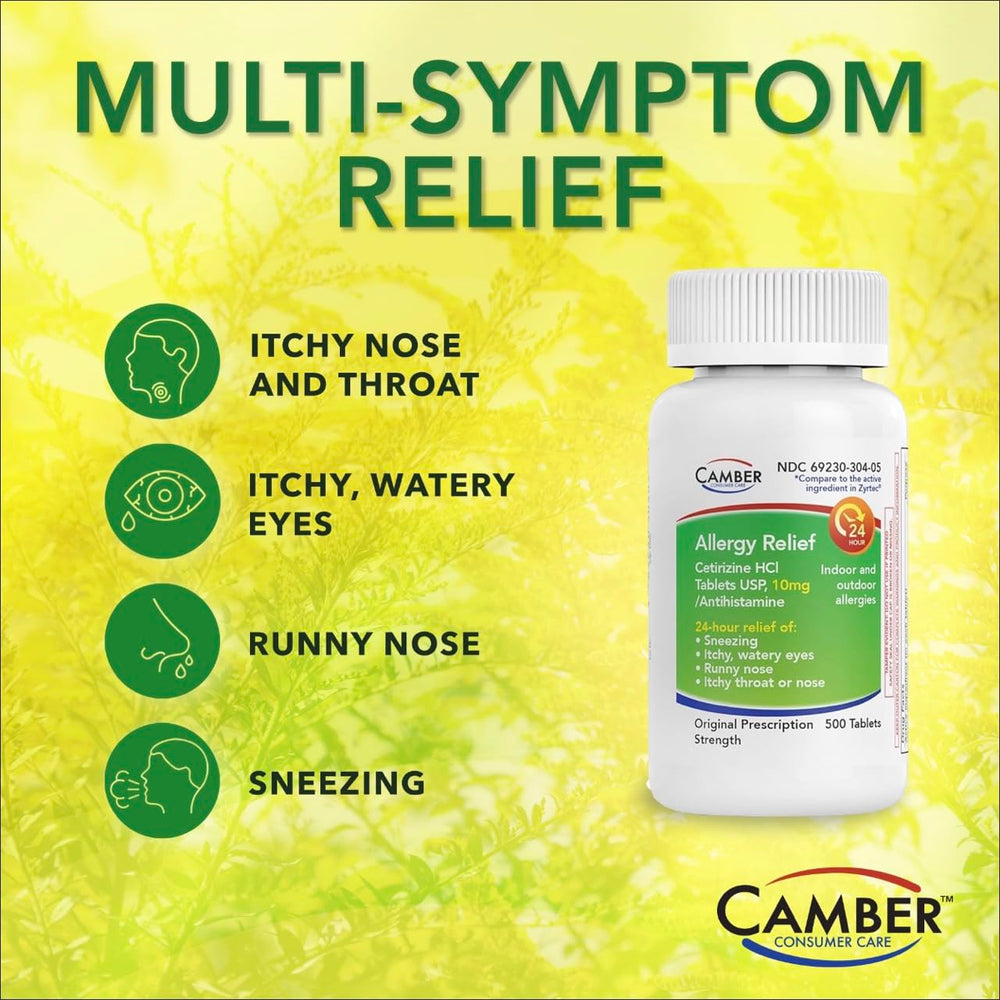 Camber Cetirizine tablets perfect for outdoor activities and allergy relief.