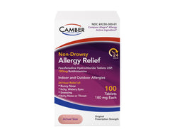 Camber Fexofenadine bottle shown for all-day allergy relief.