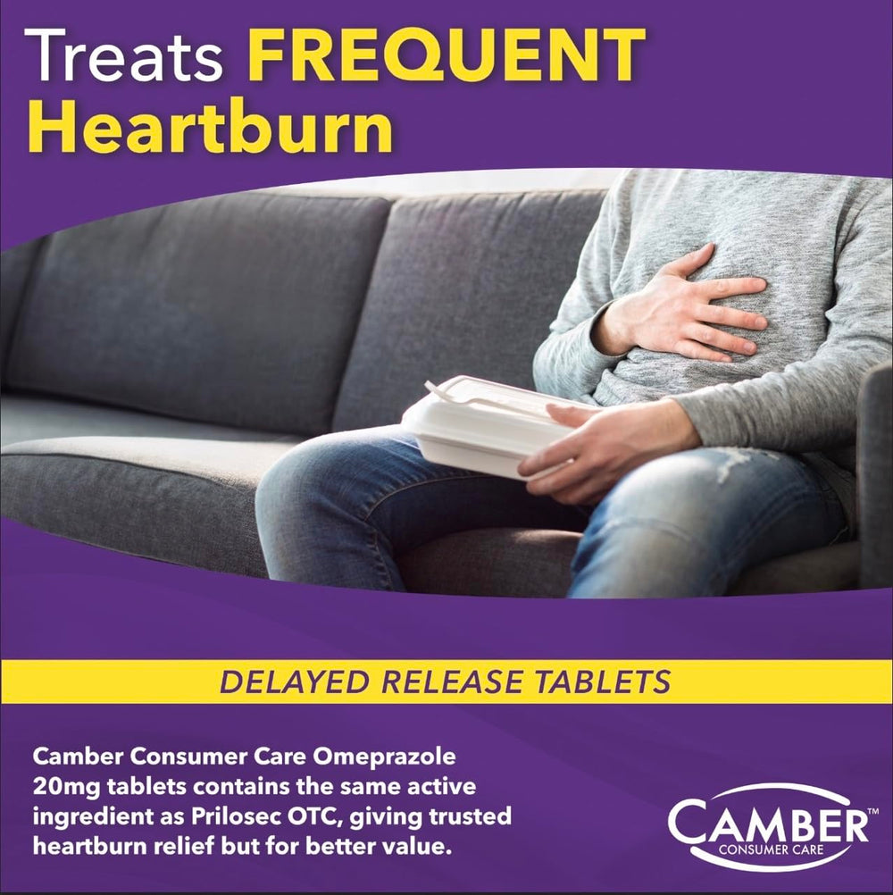 Camber Omeprazole 20mg blister pack illustrates portable dosing on the go.