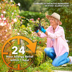 Camber Consumer Care levocetirizine 24hour relief graphic communicates all-day symptom support.