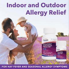 Close-up bottle of Camber fexofenadine for on-the-go outdoor allergy use.