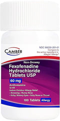 Camber Pharmaceuticals fexofenadine packaging showing 100 count for all-day allergy relief.