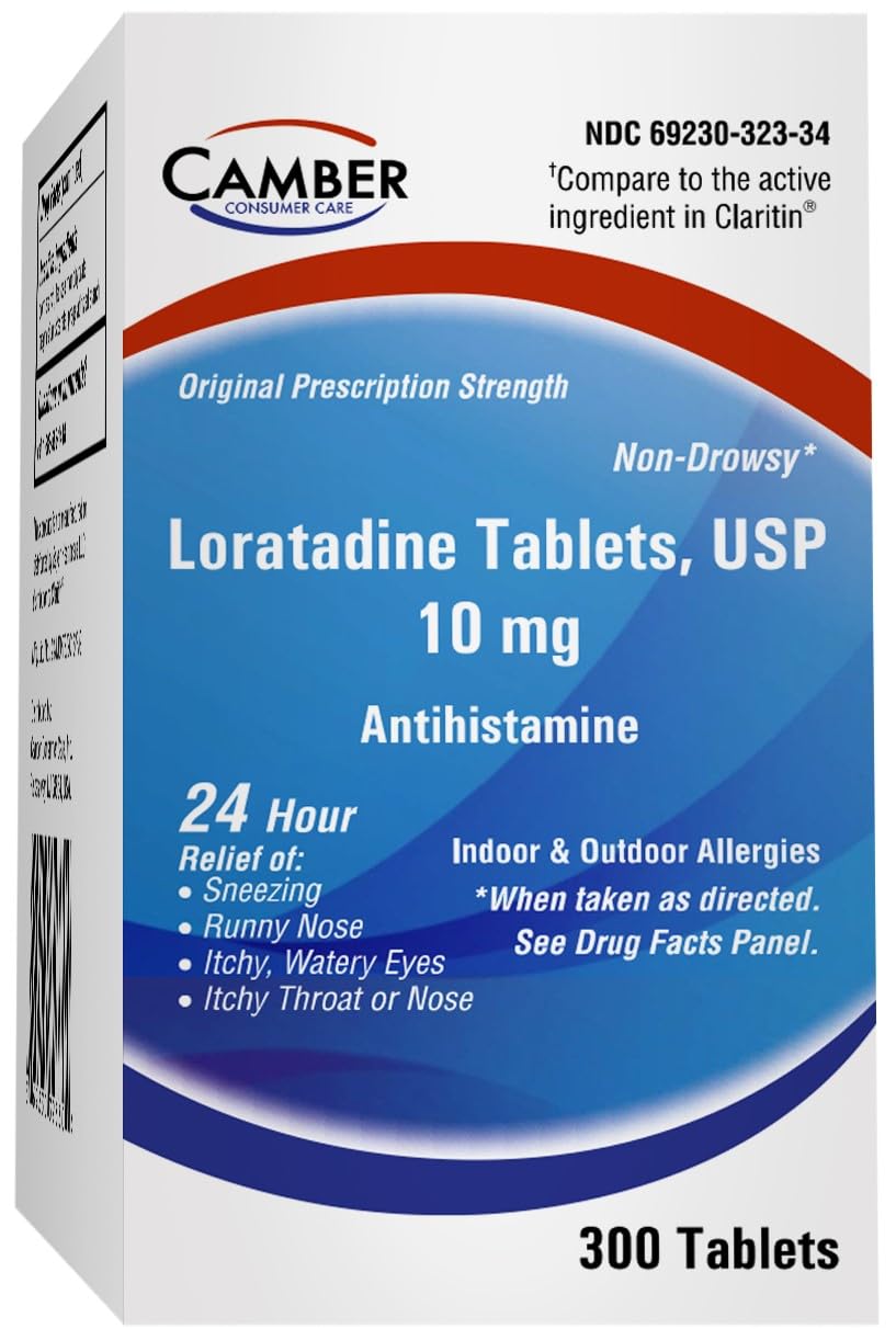 Camber Loratadine non-drowsy label implies daytime comfort.