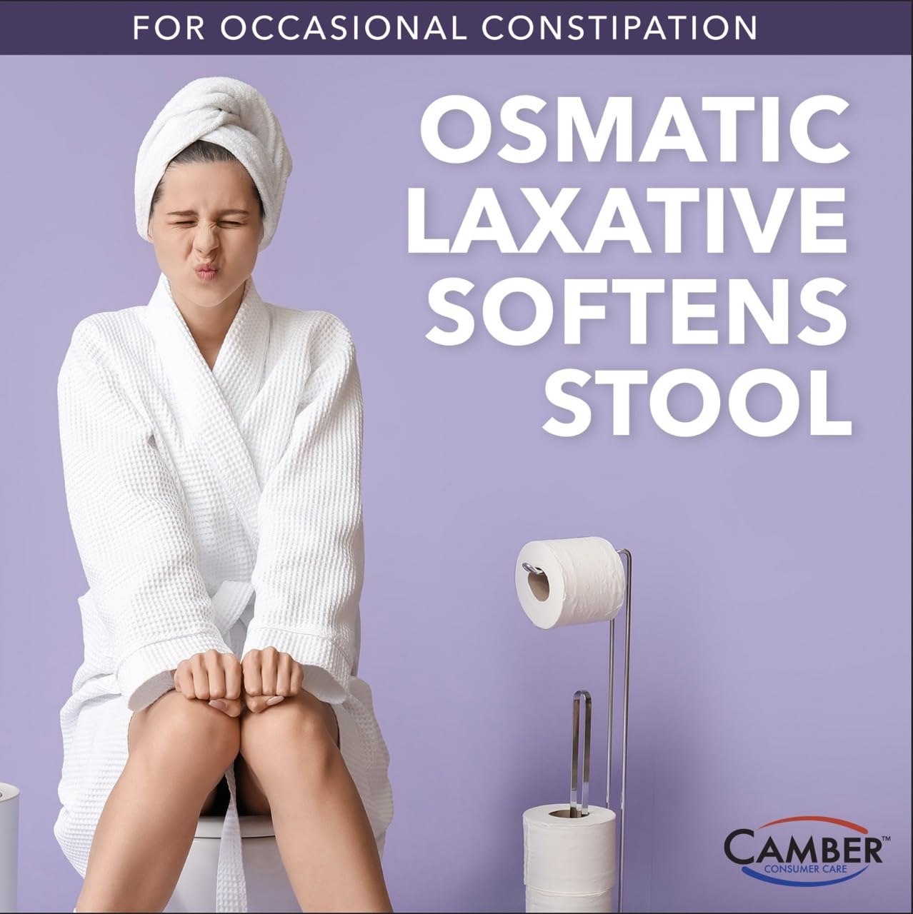 Powder dissolving in water with Camber PEG 3350 for easy stool-softening.
