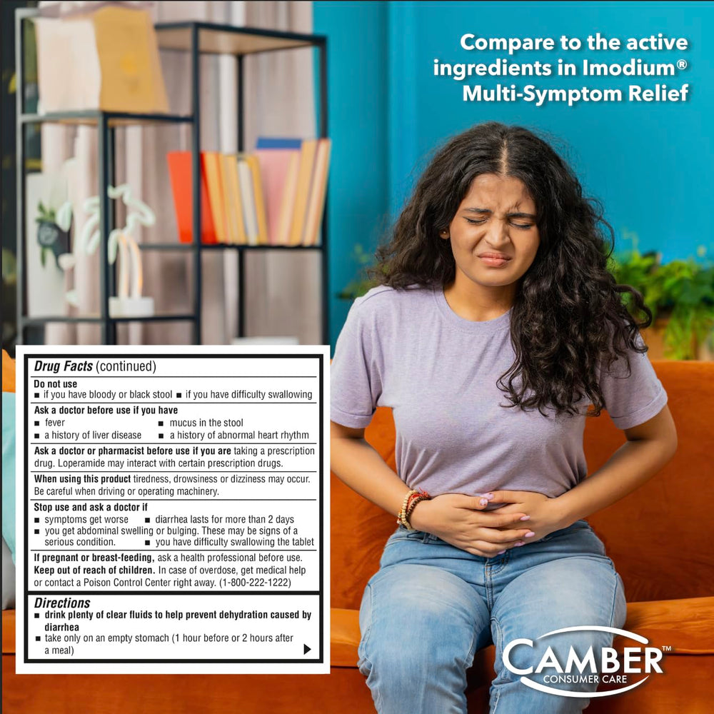 Camber Pharmaceuticals tablets poured into hand illustrating immediate symptom relief on the go.