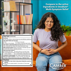 Camber Pharmaceuticals tablets poured into hand illustrating immediate symptom relief on the go.