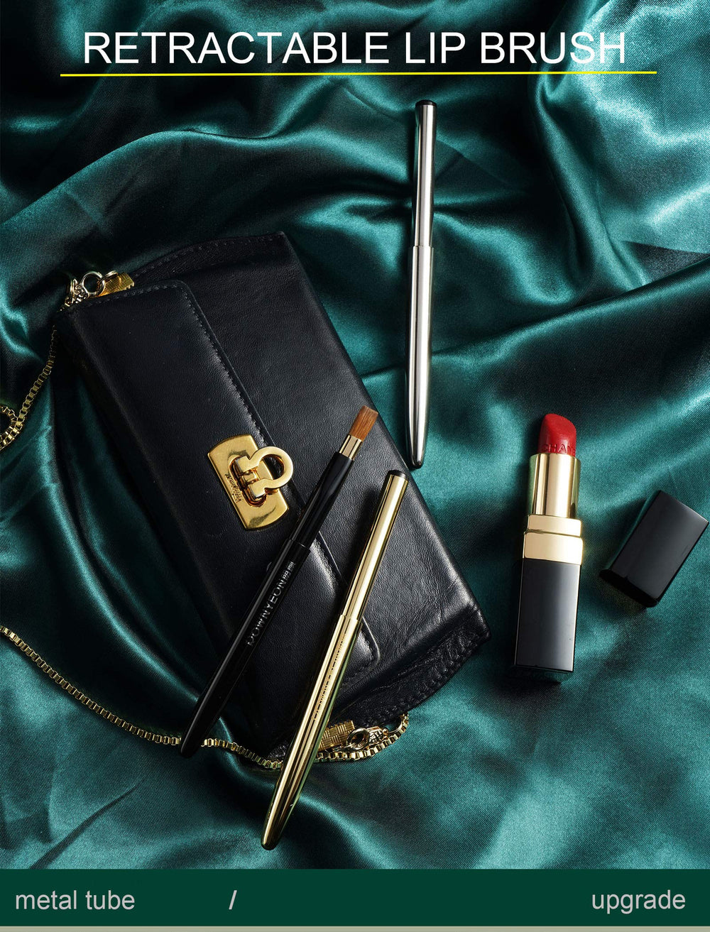 Camdeez Rownyeon silver finish lip brush offers a sleek, travel-ready cosmetic tool.