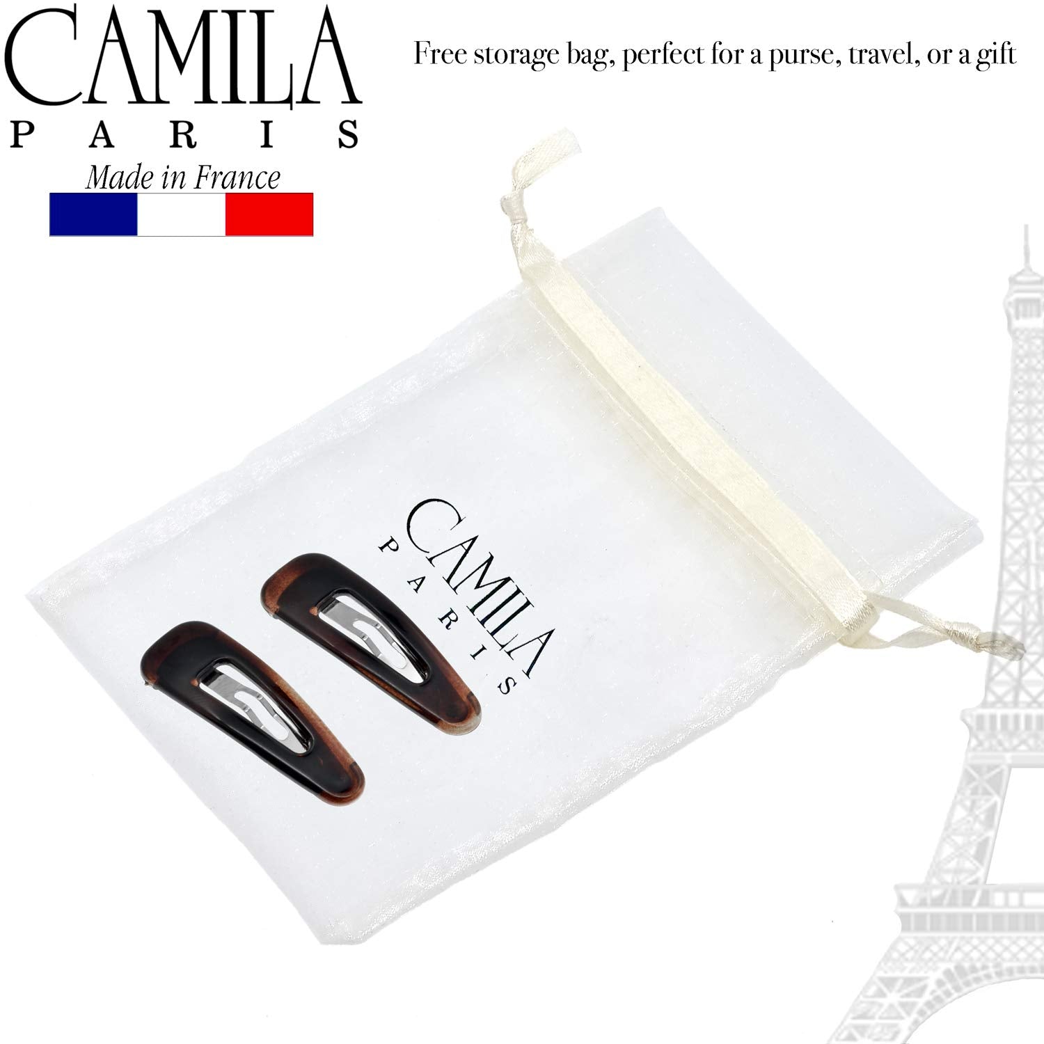 Camila Paris AD89/2 barrette made in France with cellulose acetate durability.