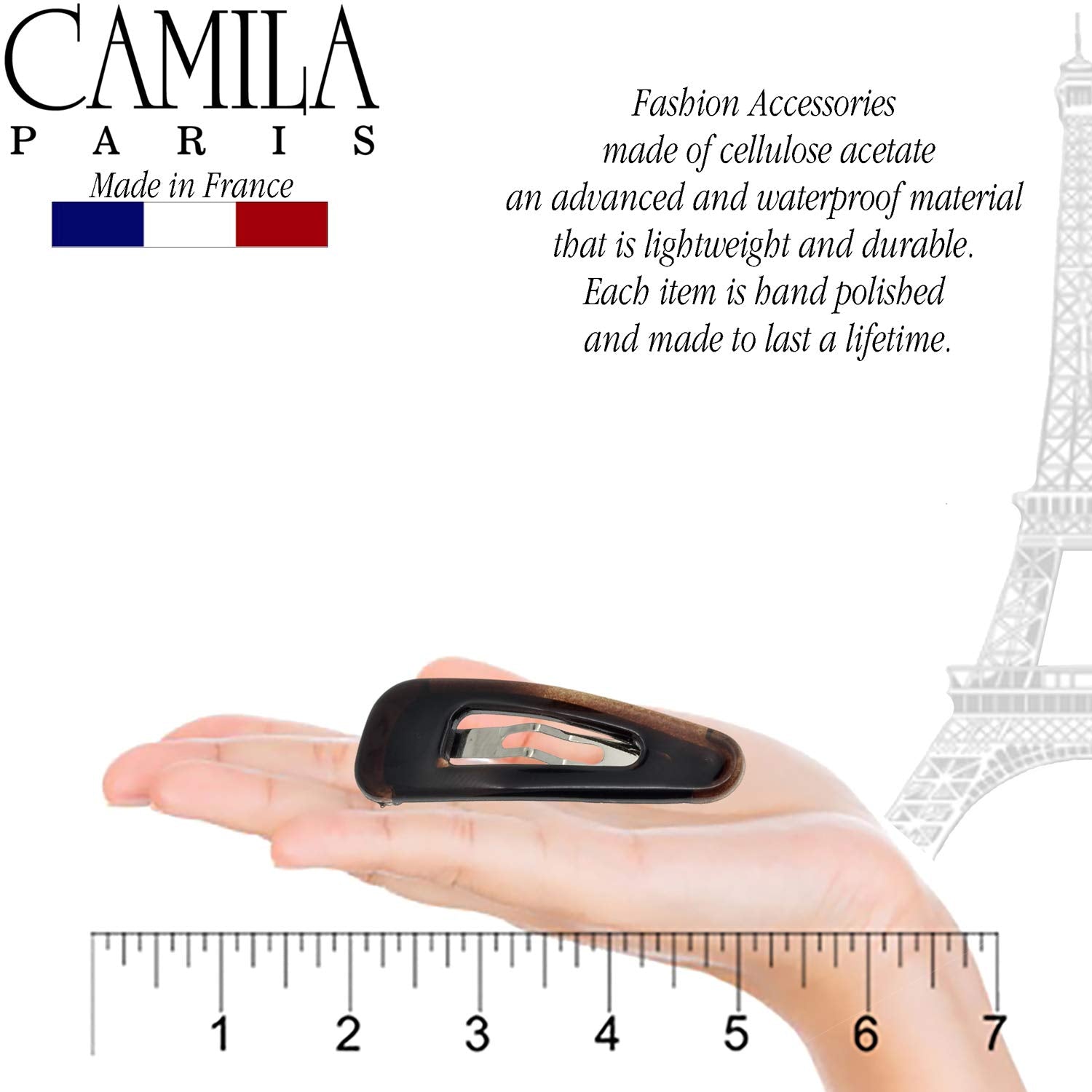 Camila Paris AD89/2 barrette open clasp for easy use in quick updos.