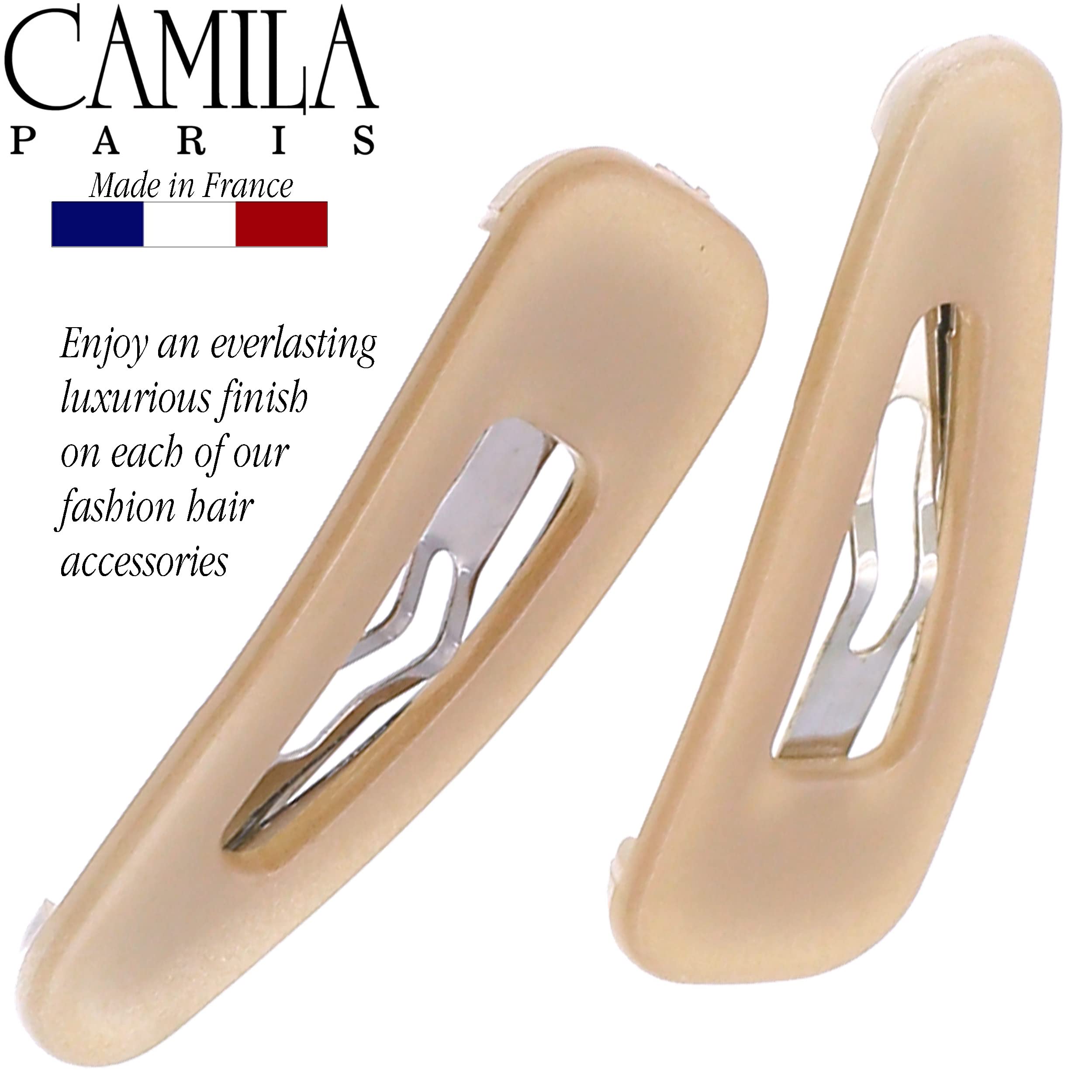 Camila Paris CP3056 model wearing clips for an elegant, everyday hairstyle.