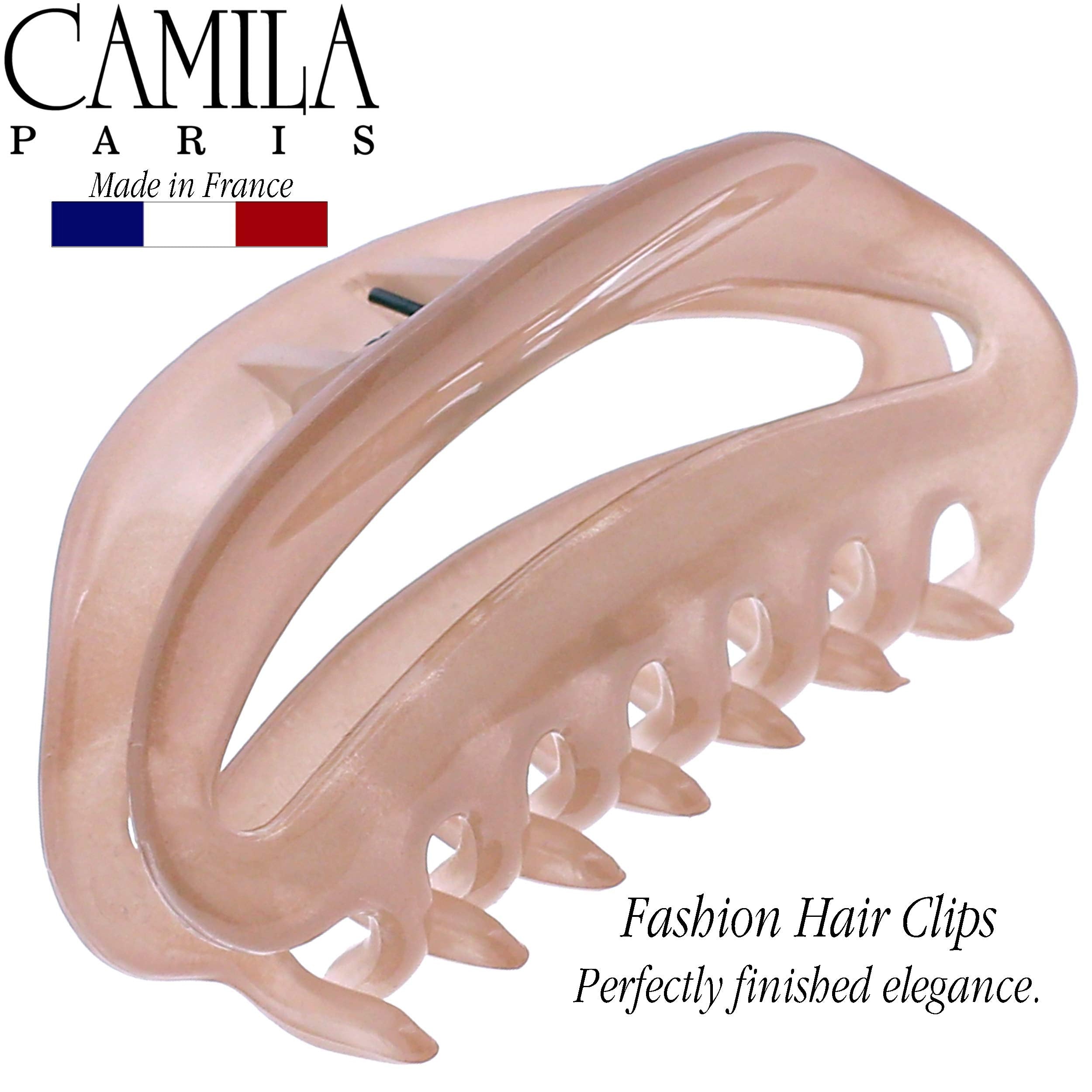 Camila Paris CP3078 beige butterfly clip securing a bun look.
