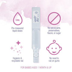 Product notes highlighting benzocaine-free, sugar-free formula