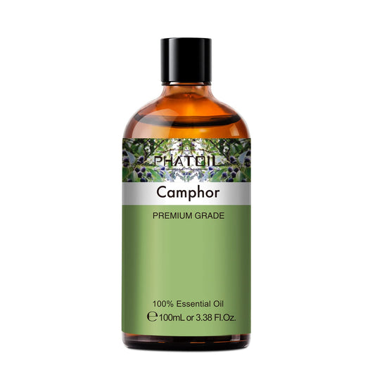 Camphor essential oil bottle in amber glass with built-in dropper