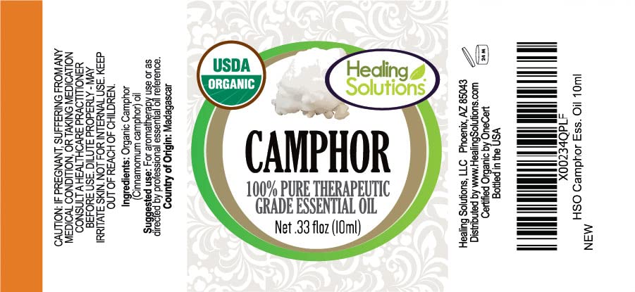 USDA Organic label on camphor essential oil bottle