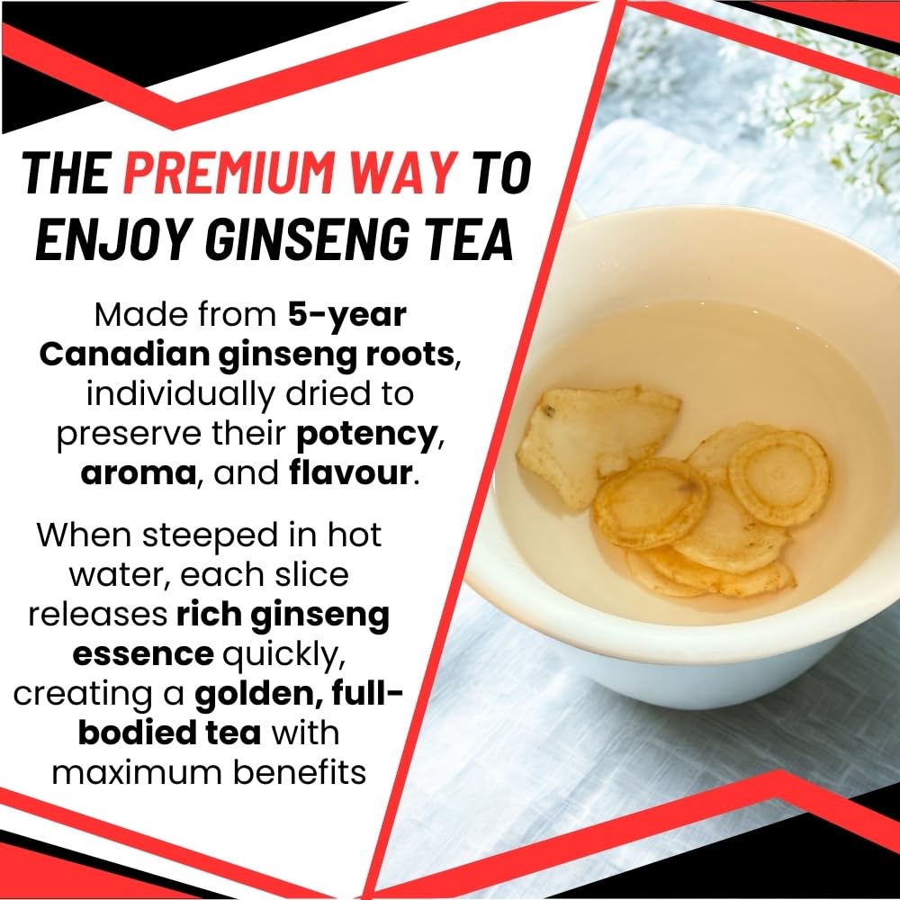 Ginseng root slices steeping in hot water for tea