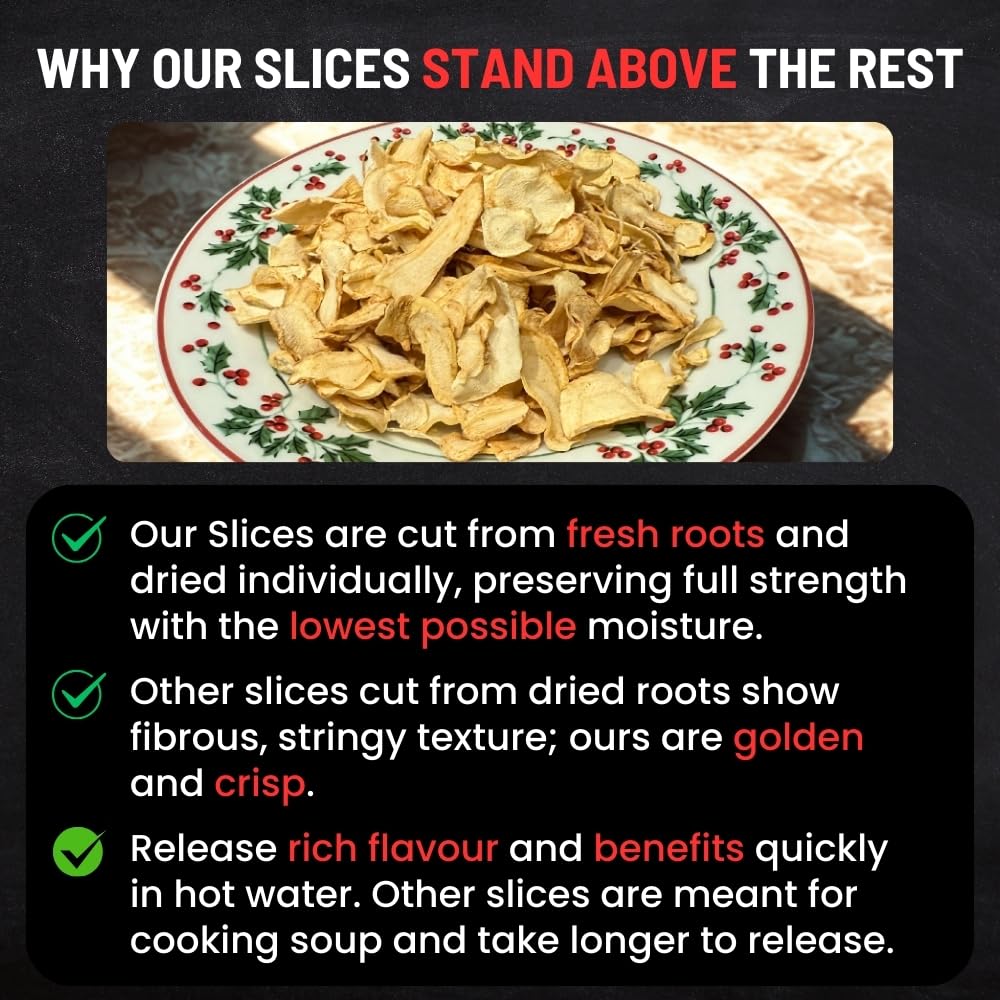 Stack of dried ginseng root slices displaying natural color