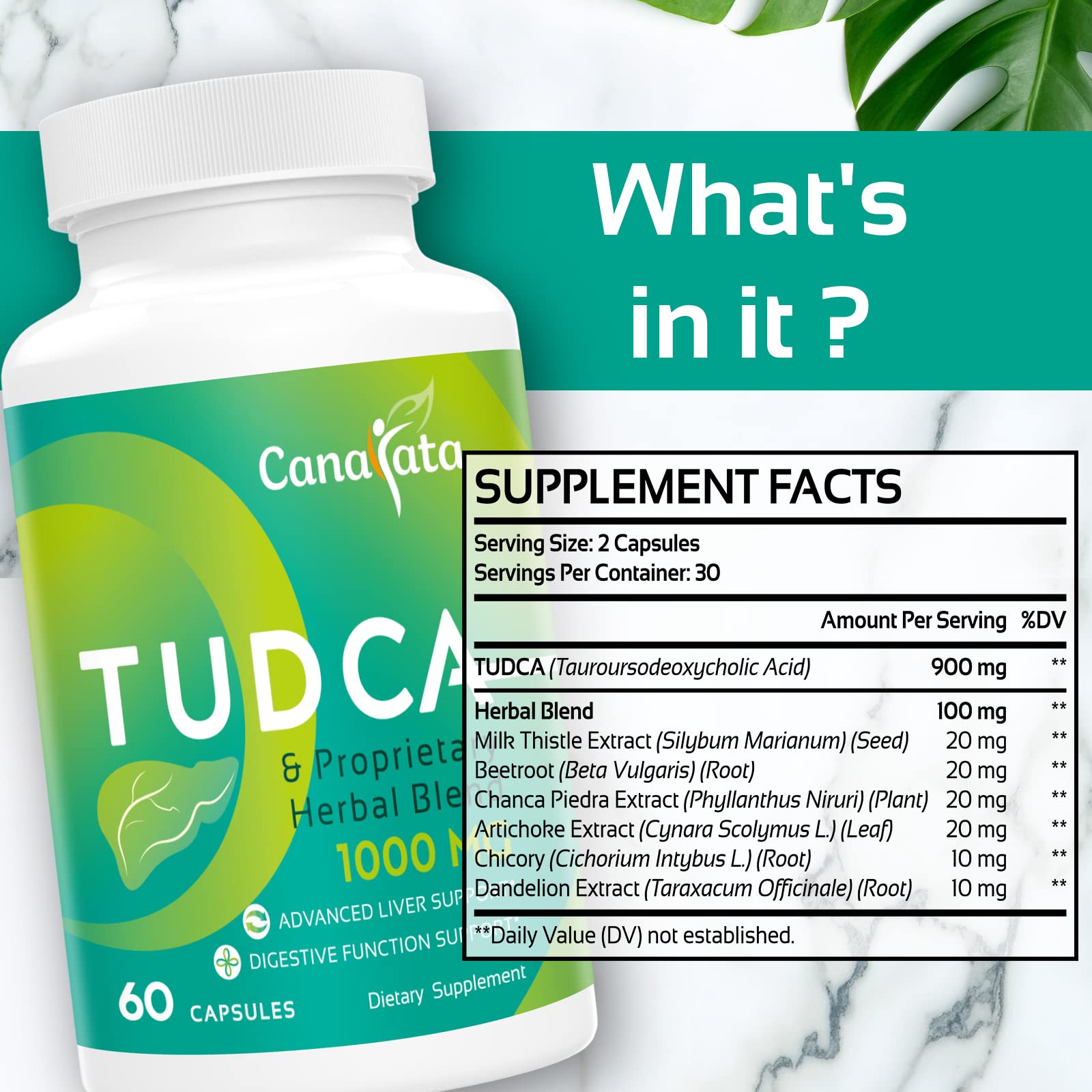 Close-up of Canarata label showing the 1000mg TUDCA formula
