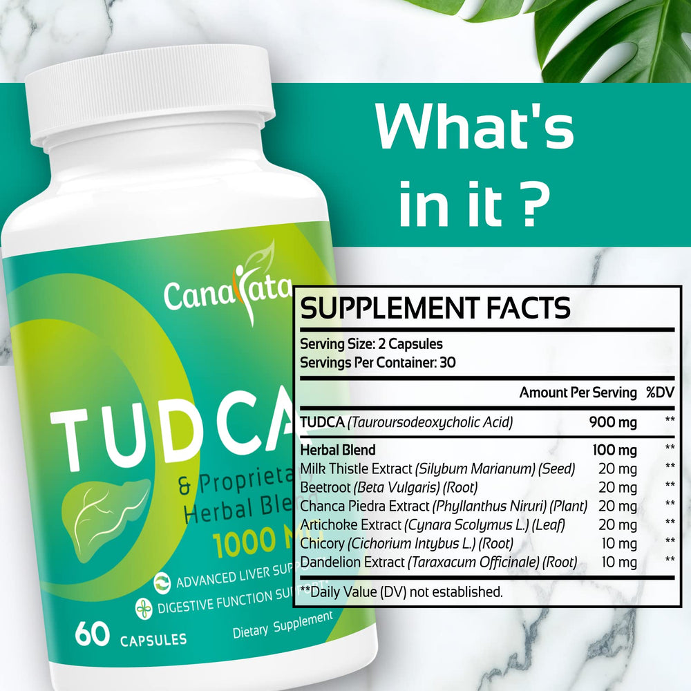 Close-up of Canarata label showing the 1000mg TUDCA formula