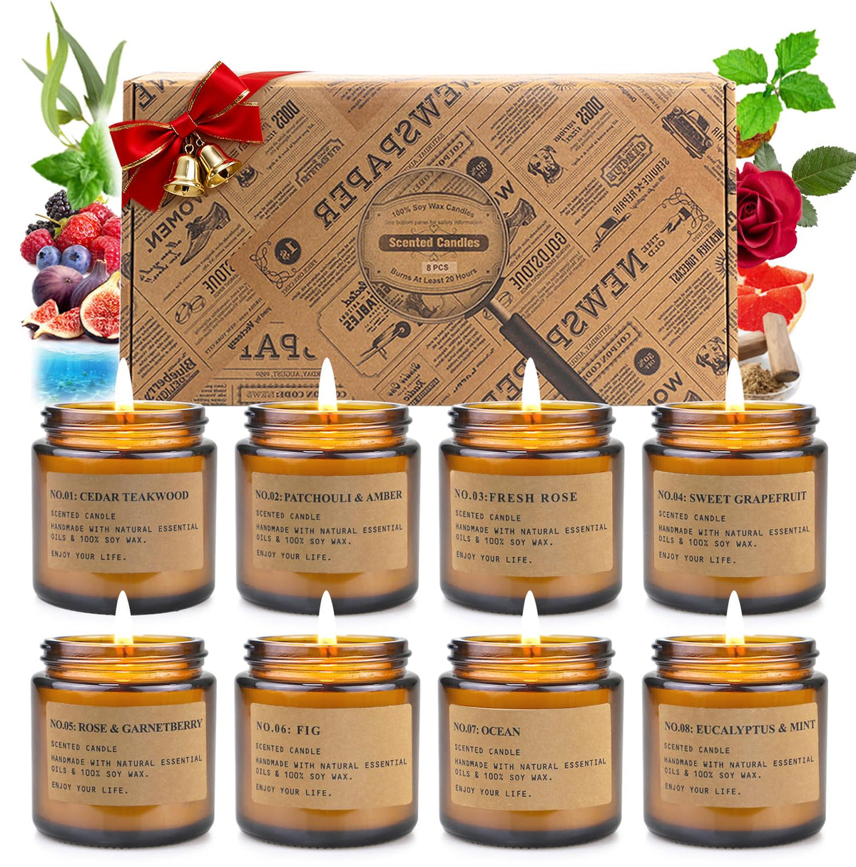 Cedar Teakwood scented candle in amber glass jar