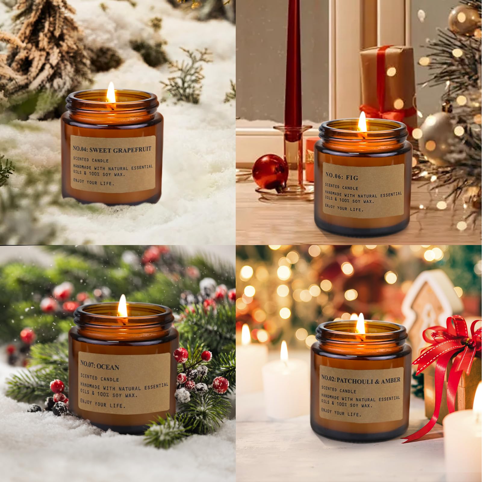 Fig scented candle in amber glass jar