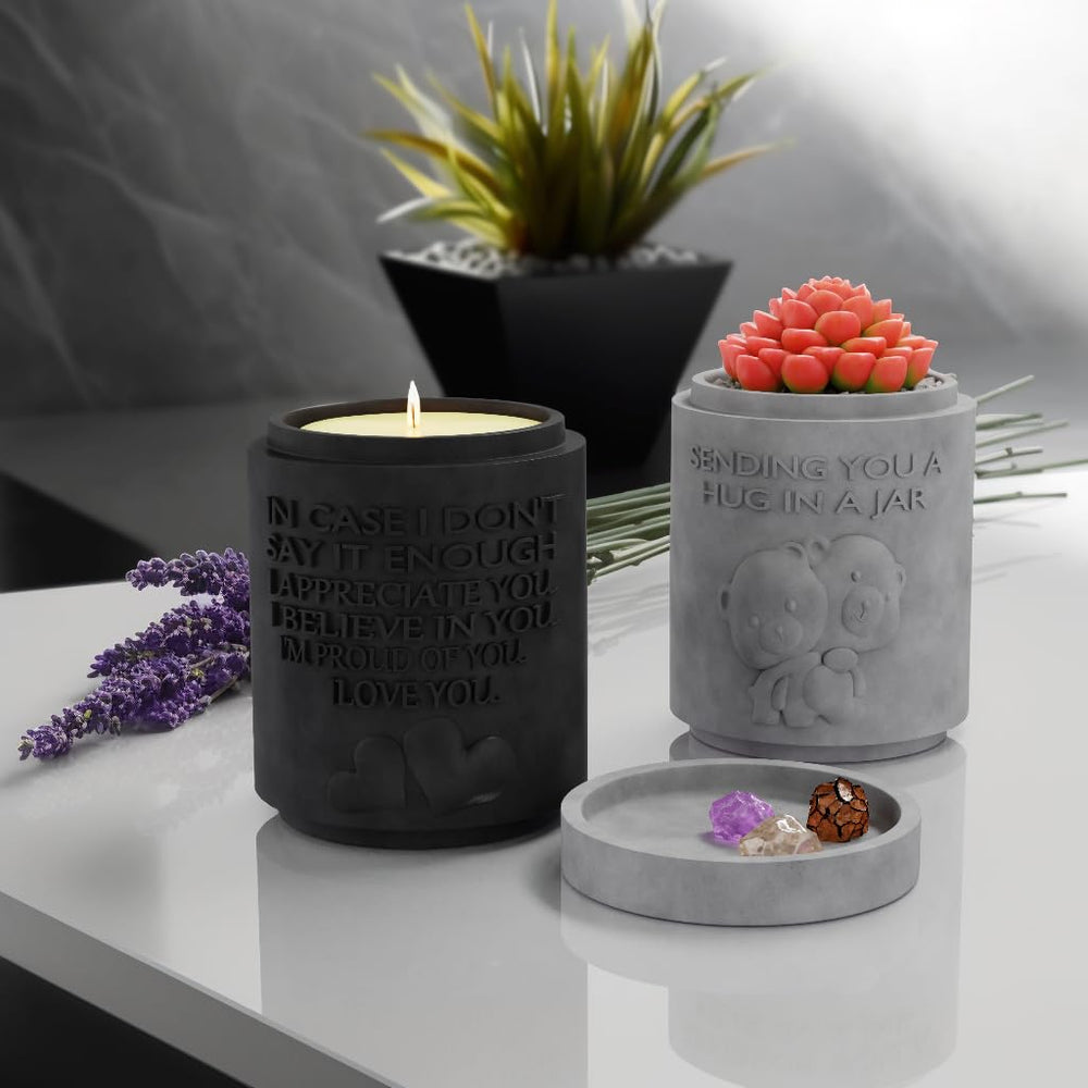 Planter lid shown as a water collection tray beside the candle.