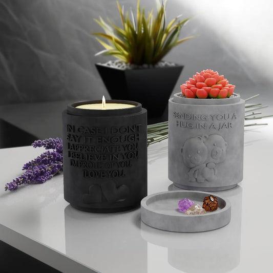 Planter lid shown as a water collection tray beside the candle.