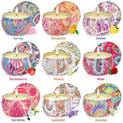 Rose, Jasmine, Vanilla scented candles in tin packaging
