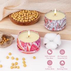 Back view of portable tin candles with lids closed