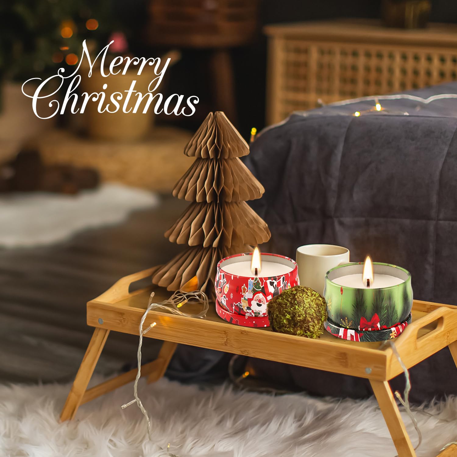 Reindeer-themed candle tin