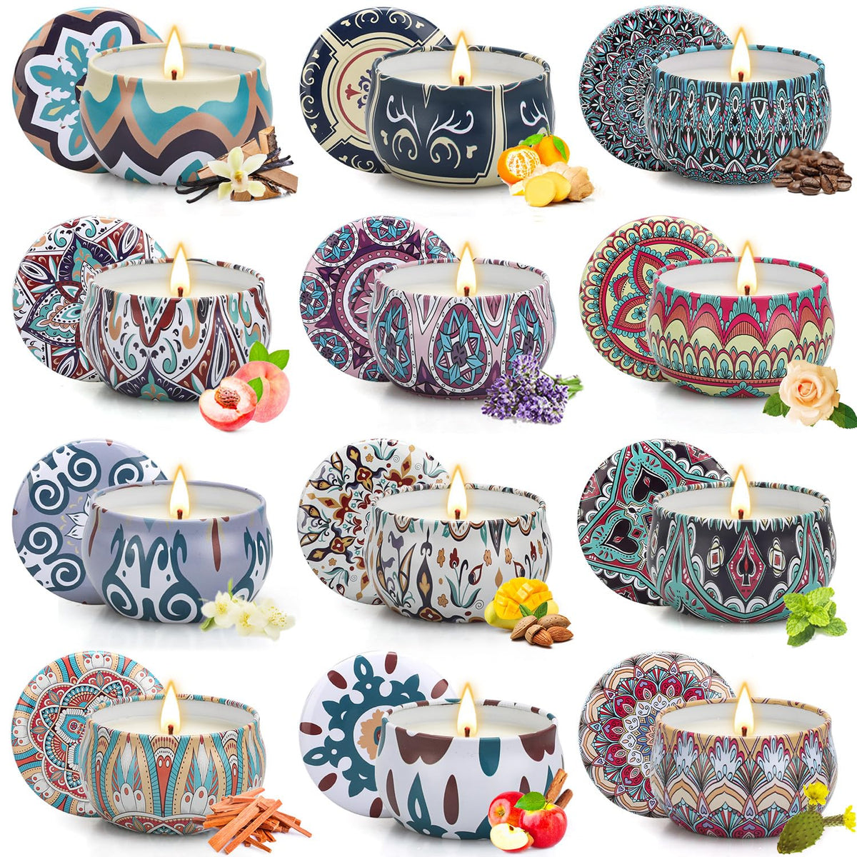 Front view of 12-pack soy wax candle gift set